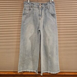 ITOO Italy Wide Leg Jeans Light Wash Raw Hem High Waist Denim ITP4102 Size L